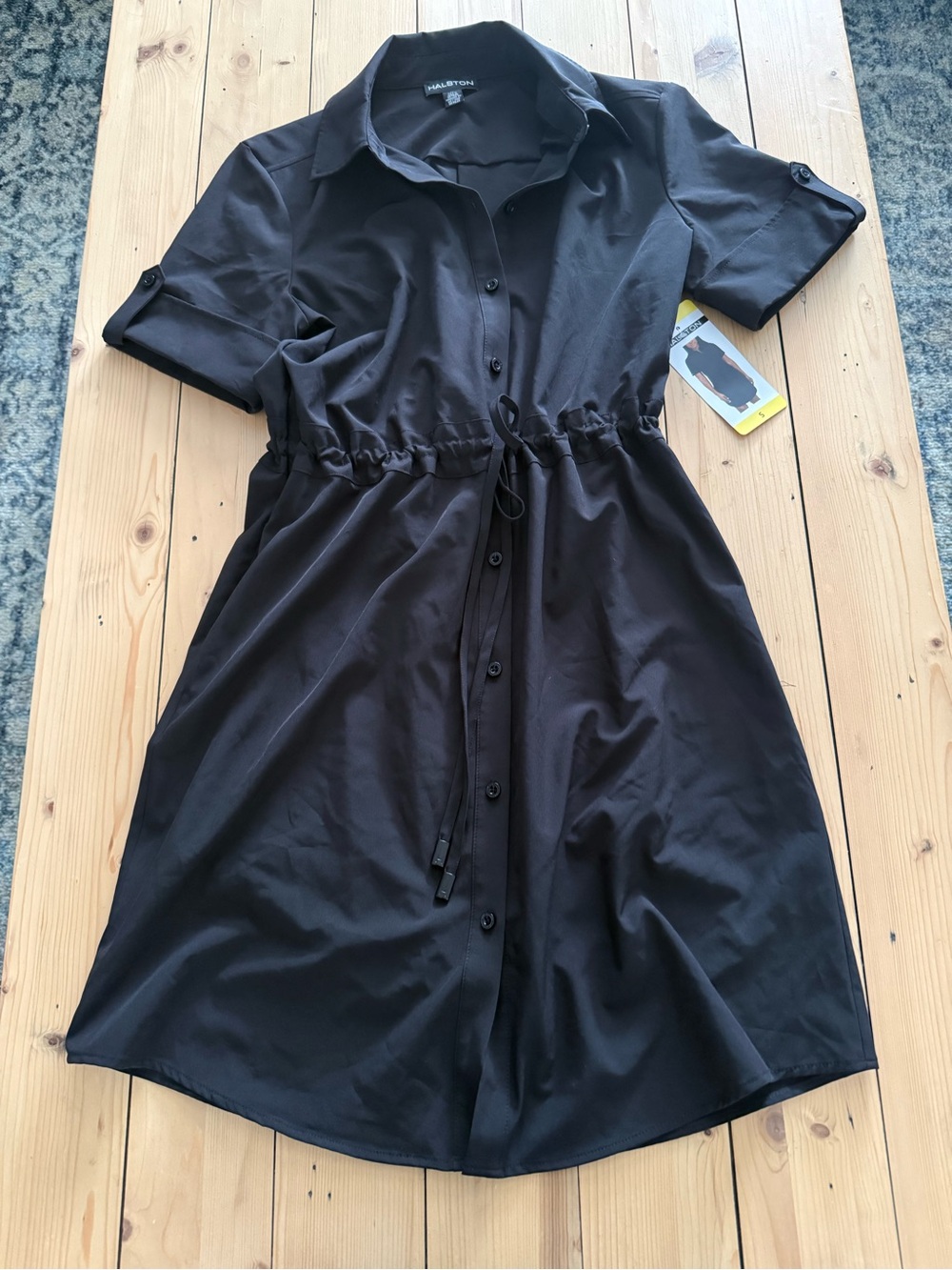 Halston Heritage Black Drawstring Shirt Dress Size S NWT